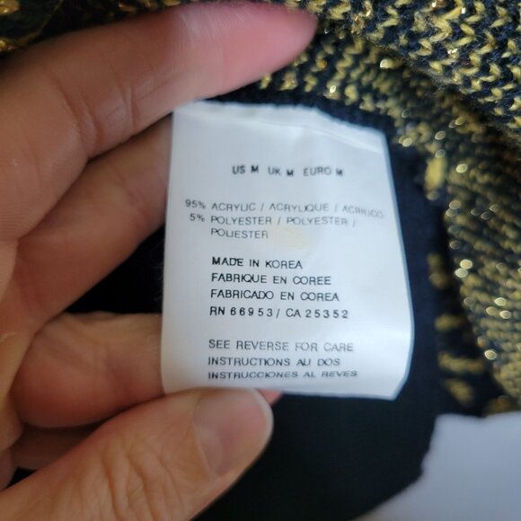 Vintage Women's Joan Leslie Metallic Oversized Sweater Black Gold sz M - Picture 6 of 7